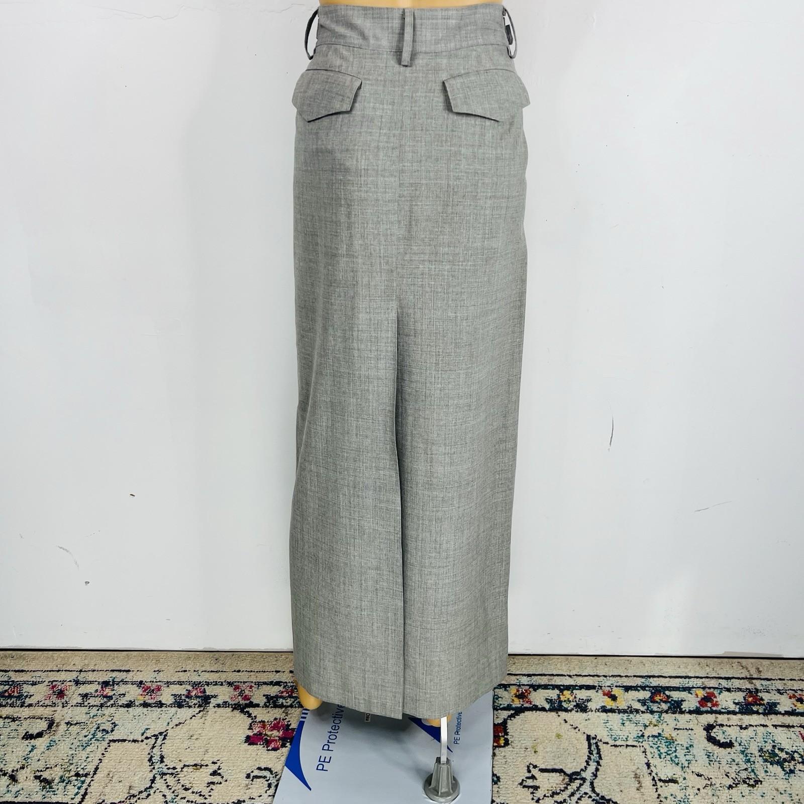 French Connection Wool Blend Maxi 10 Light Gray Adjustable Waist Pockets Slit