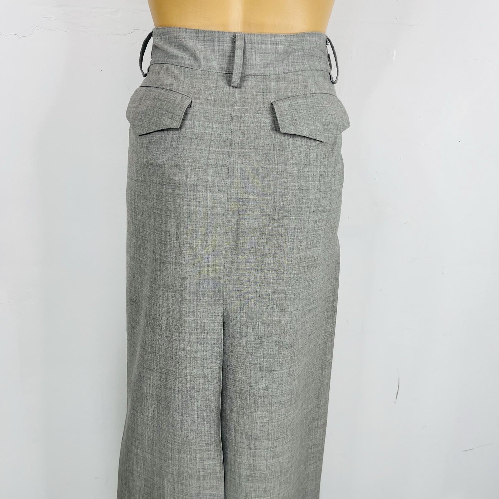 French Connection Wool Blend Maxi 10 Light Gray Adjustable Waist Pockets Slit