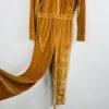 Fabletics Velour Light Honey Gold Jumpsuit Tracksuit  Size L Wide Leg Stretch