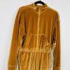 Fabletics Velour Light Honey Gold Jumpsuit Tracksuit  Size L Wide Leg Stretch