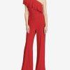 Lauren Ralph Lauren One Shoulder Jumpsuit Size 10 Stretch Red Ruffle Wide Leg