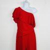 Lauren Ralph Lauren One Shoulder Jumpsuit Size 10 Stretch Red Ruffle Wide Leg