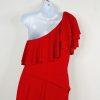 Lauren Ralph Lauren One Shoulder Jumpsuit Size 10 Stretch Red Ruffle Wide Leg