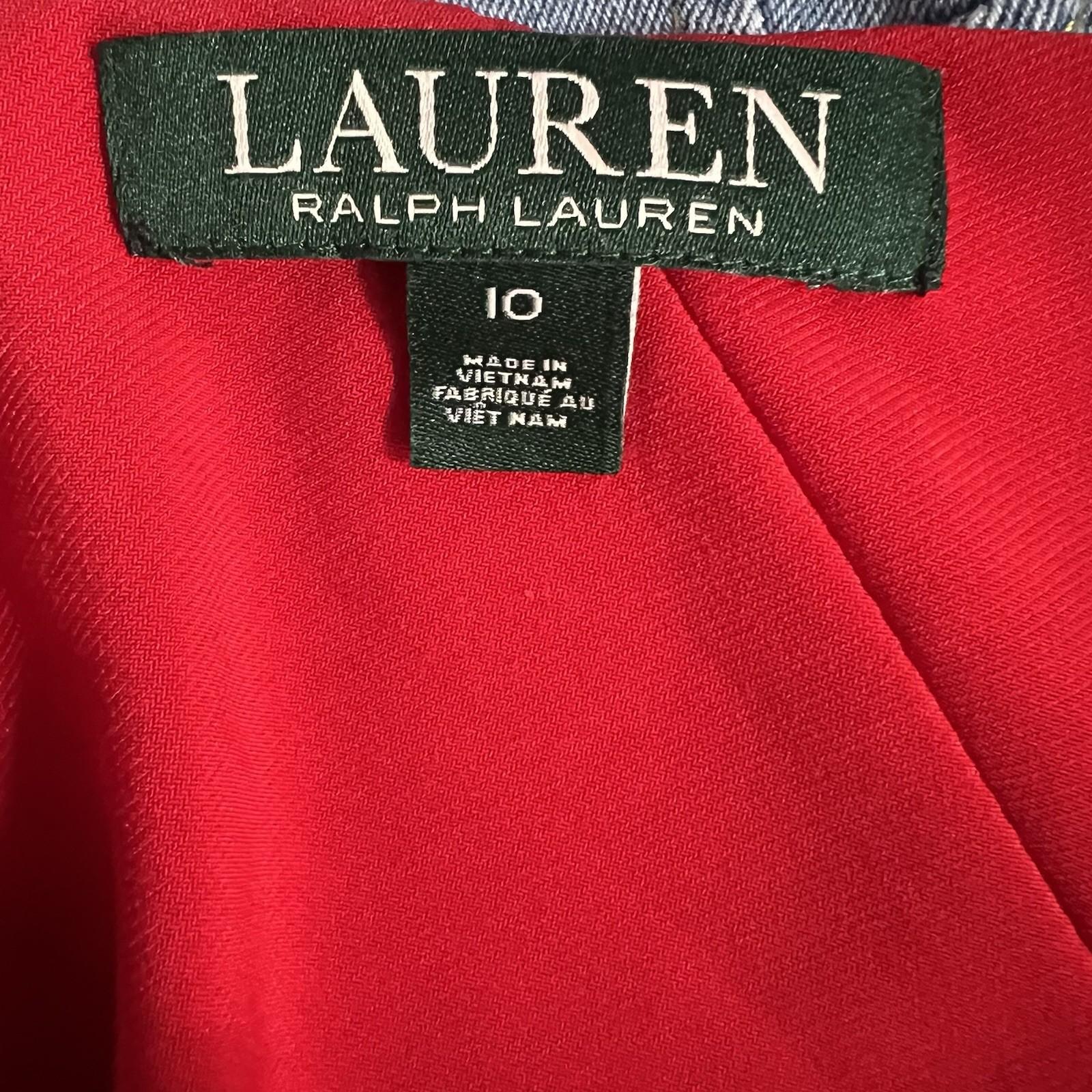 Lauren Ralph Lauren One Shoulder Jumpsuit Size 10 Stretch Red Ruffle Wide Leg