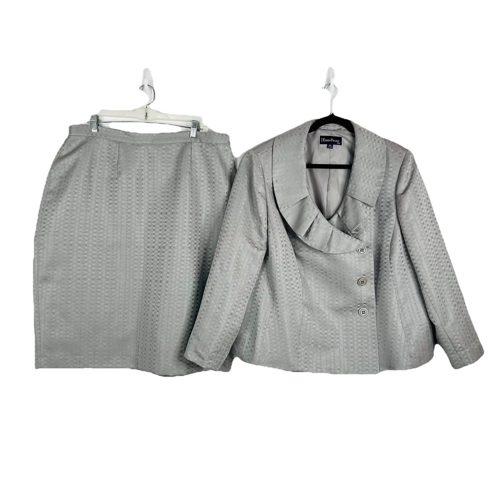 10-684.jpg Evan Picne Polyester Skirt Suit Size 20W Silver Wrap Stretch Waist Timeless 2PC