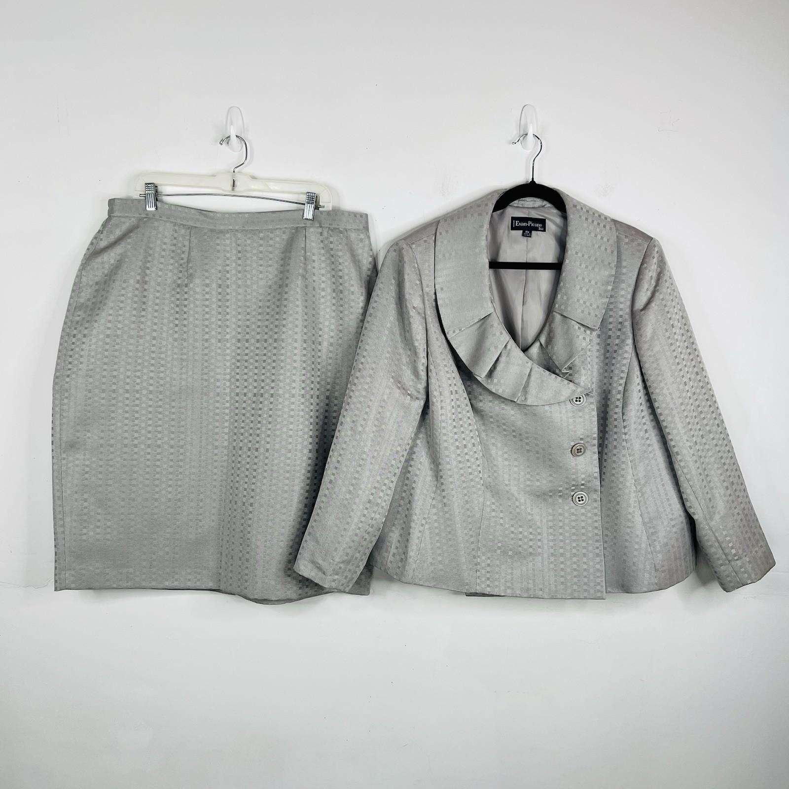 10-686.jpg Evan Picne Polyester Skirt Suit Size 20W Silver Wrap Stretch Waist Timeless 2PC
