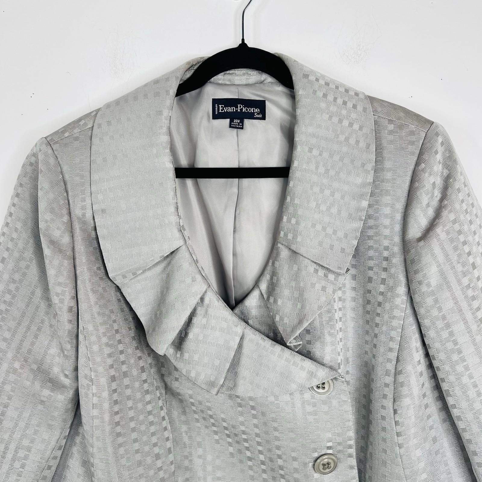 10-690.jpg Evan Picne Polyester Skirt Suit Size 20W Silver Wrap Stretch Waist Timeless 2PC