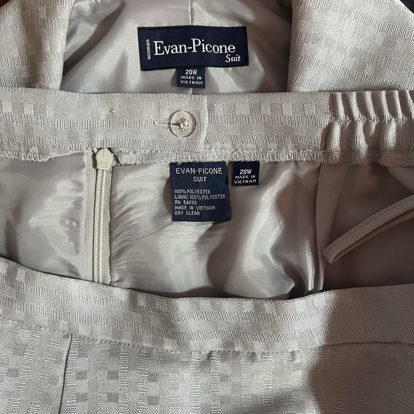 10-703.jpg Evan Picne Polyester Skirt Suit Size 20W Silver Wrap Stretch Waist Timeless 2PC