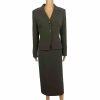 Tahari ASL Polyester Skirt Suit Size 8 Dark Green Lined Notch Collar 2 Piece