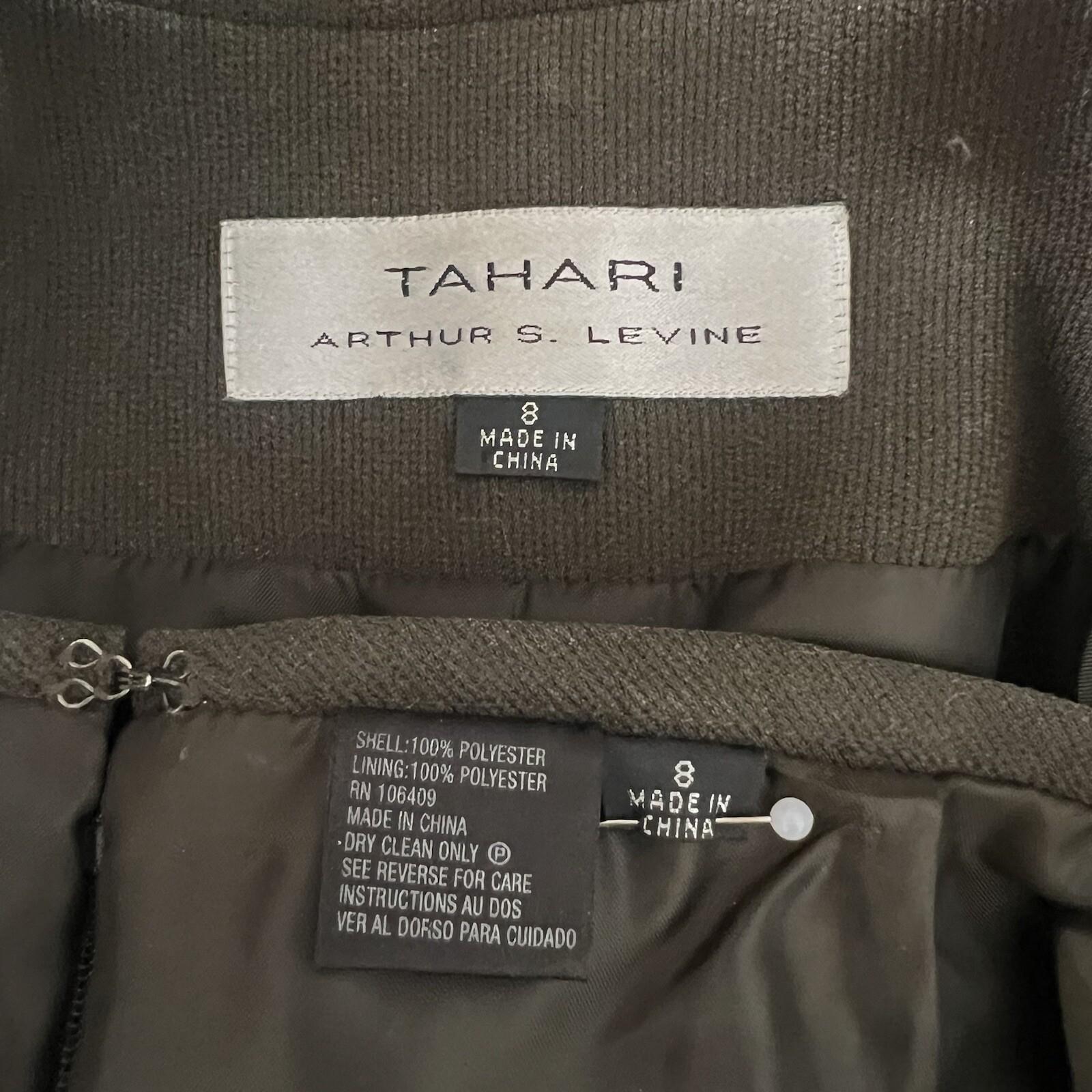 Tahari ASL Polyester Skirt Suit Size 8 Dark Green Lined Notch Collar 2 Piece