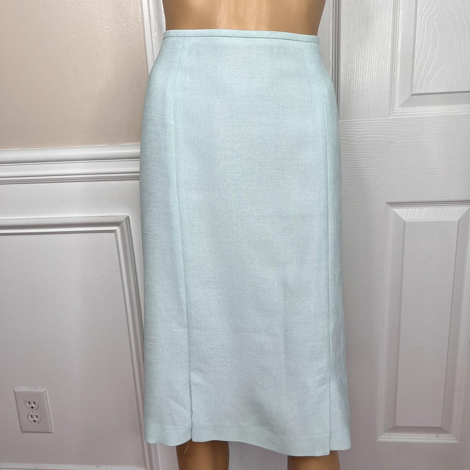 10-755.jpg Kasper Women Polyester Acetate Aquamarine Skirt Suit Size 10 Lined 3/4 Sleeves