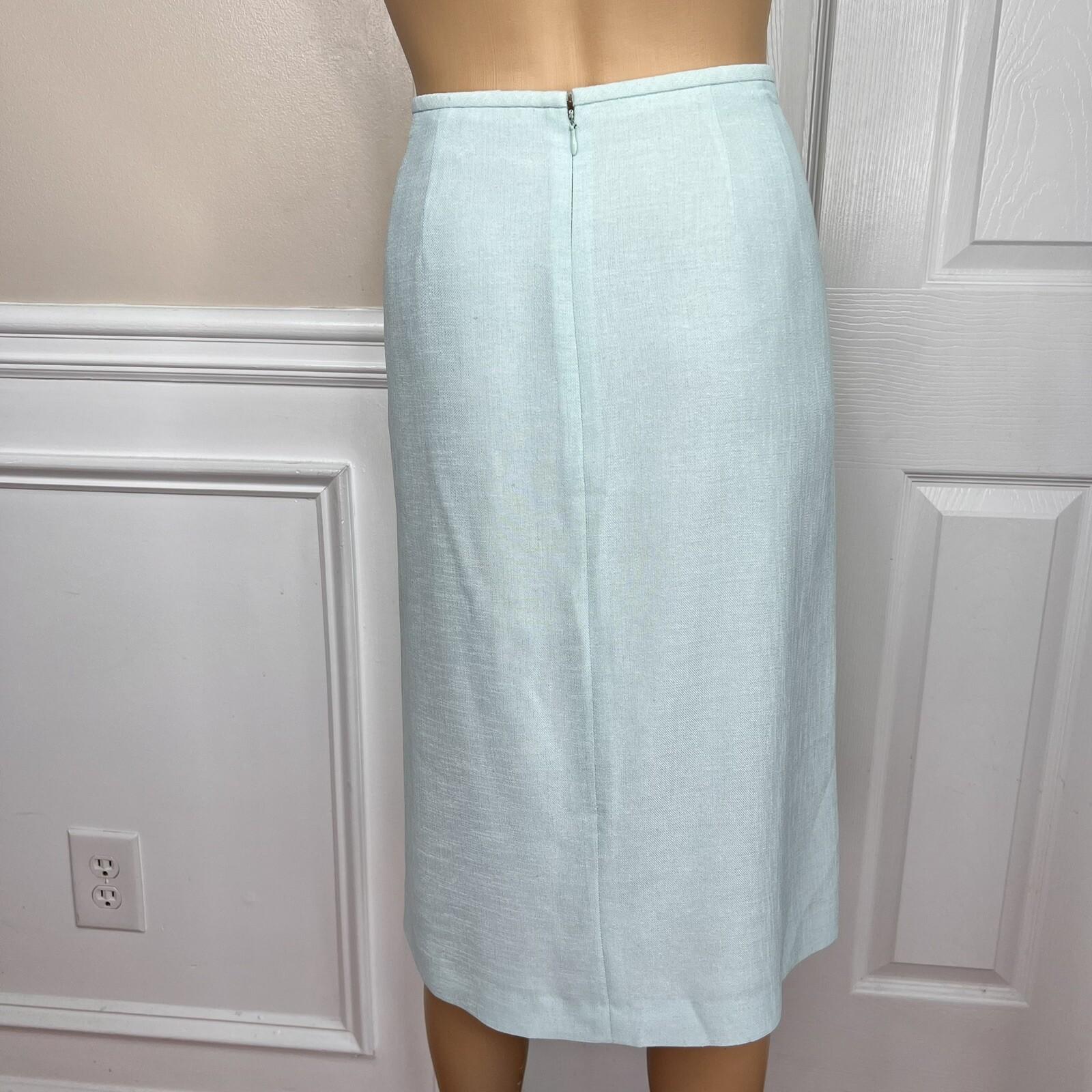 10-757.jpg Kasper Women Polyester Acetate Aquamarine Skirt Suit Size 10 Lined 3/4 Sleeves