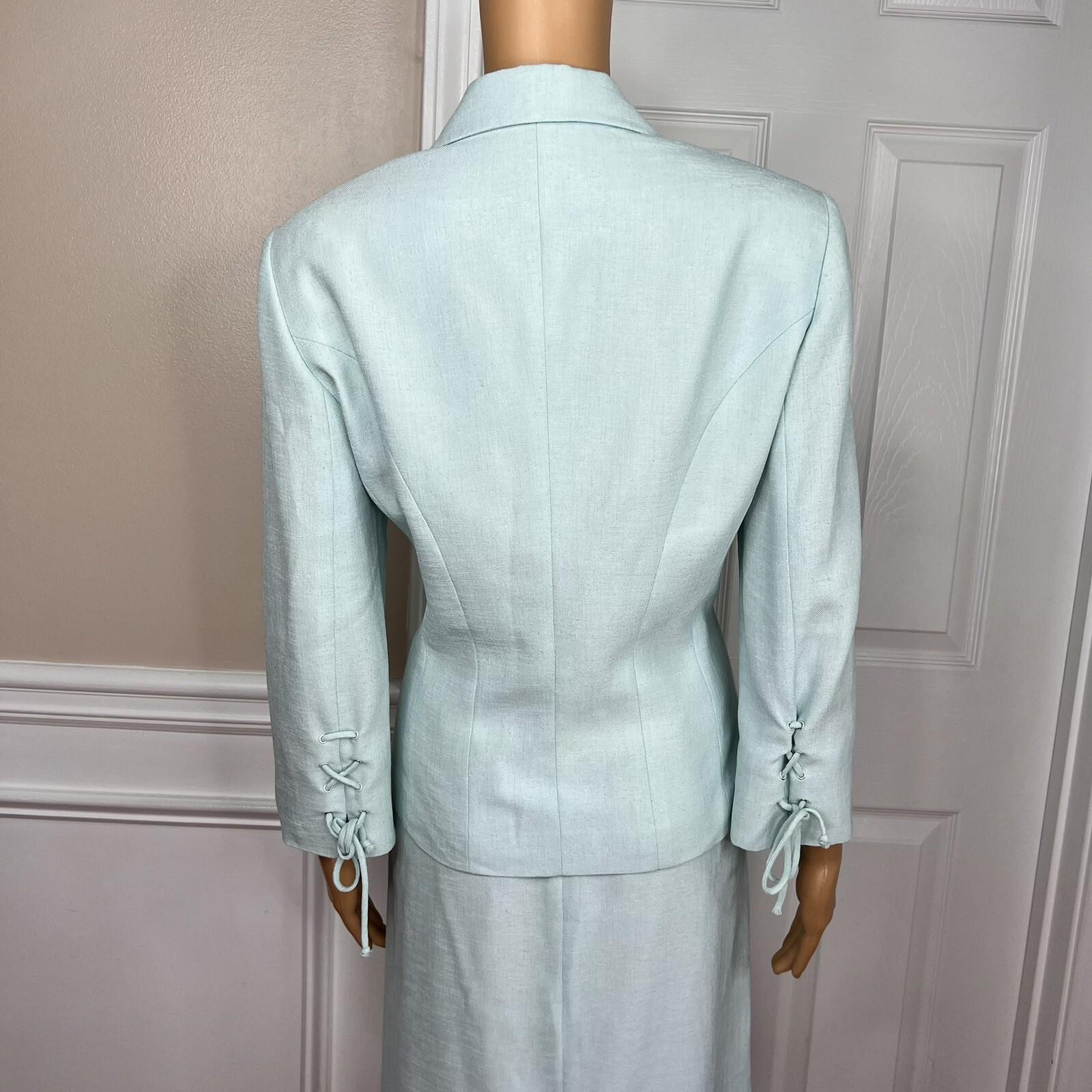 Kasper Women Polyester Acetate Aquamarine Skirt Suit Size 10 Lined 3/4 Sleeves