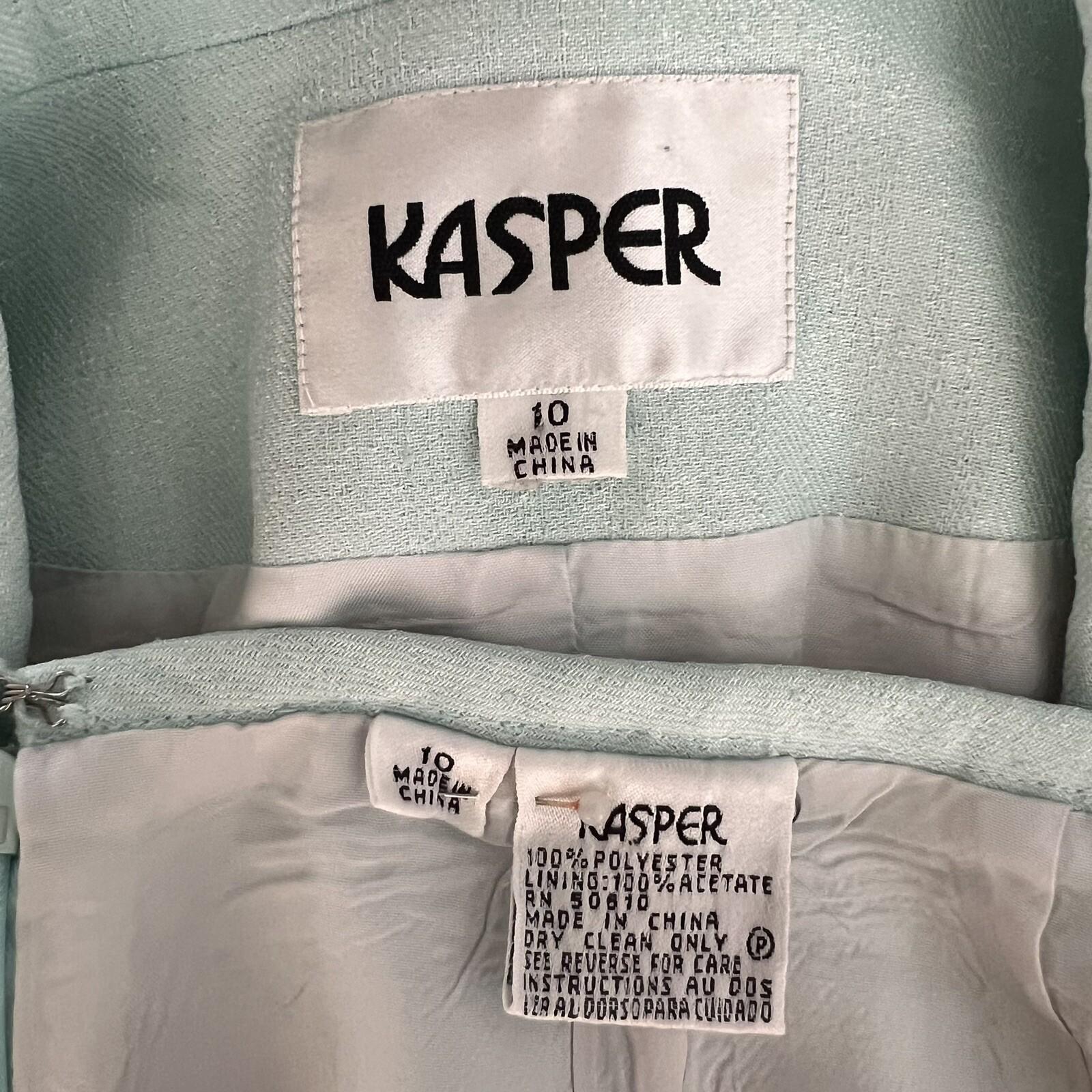 Kasper Women Polyester Acetate Aquamarine Skirt Suit Size 10 Lined 3/4 Sleeves