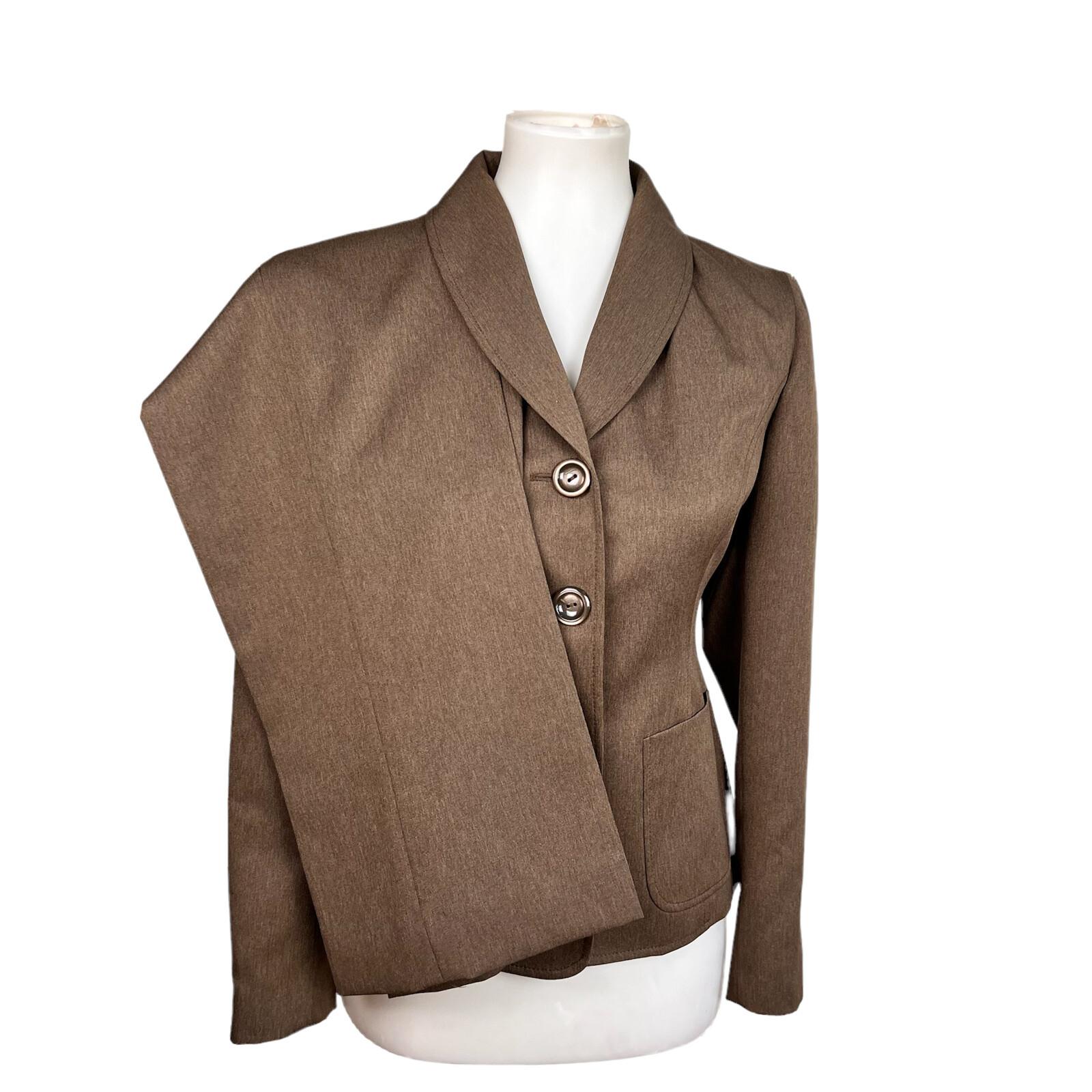 Le Suit Women Polyester Pant Suit Size 4P Brown Lined Shawl Pockets 2PC