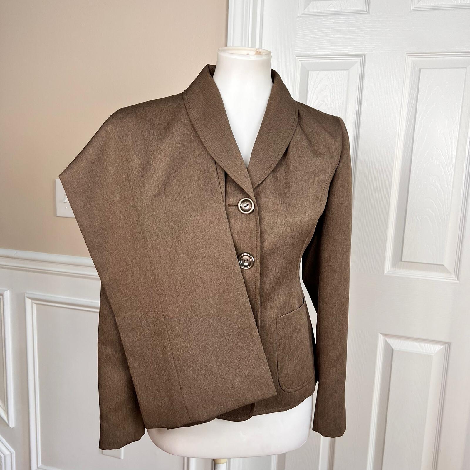 Le Suit Women Polyester Pant Suit Size 4P Brown Lined Shawl Pockets 2PC