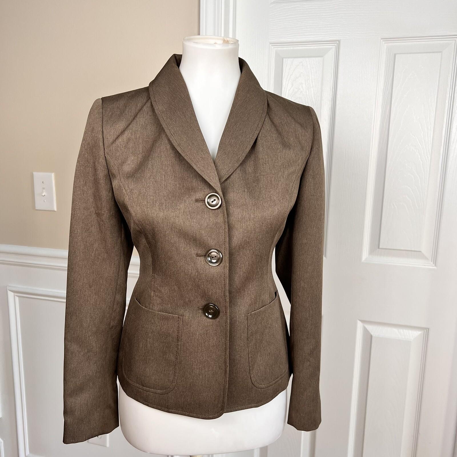 Le Suit Women Polyester Pant Suit Size 4P Brown Lined Shawl Pockets 2PC