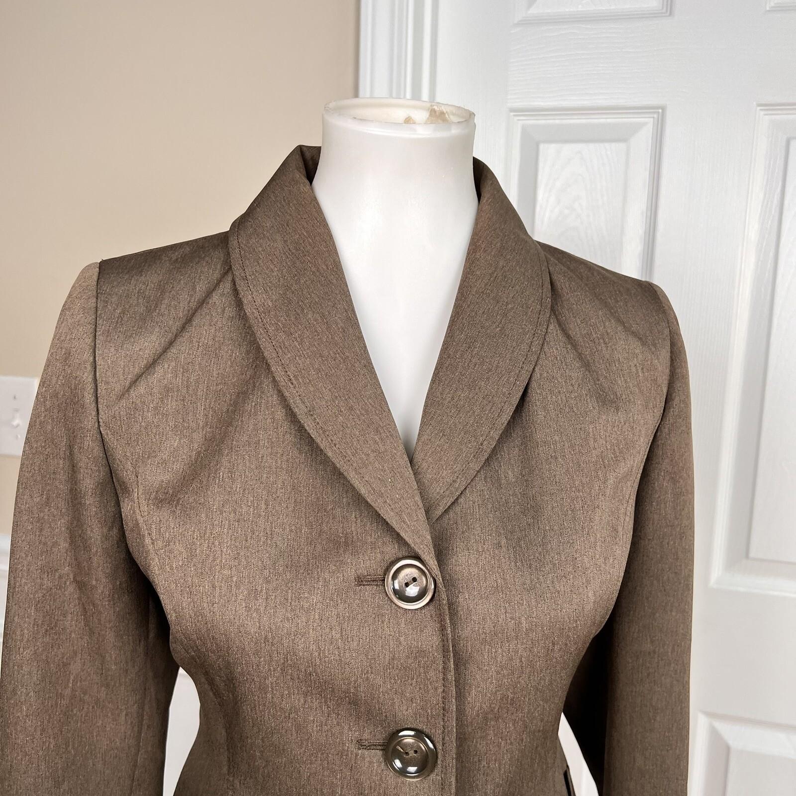 Le Suit Women Polyester Pant Suit Size 4P Brown Lined Shawl Pockets 2PC