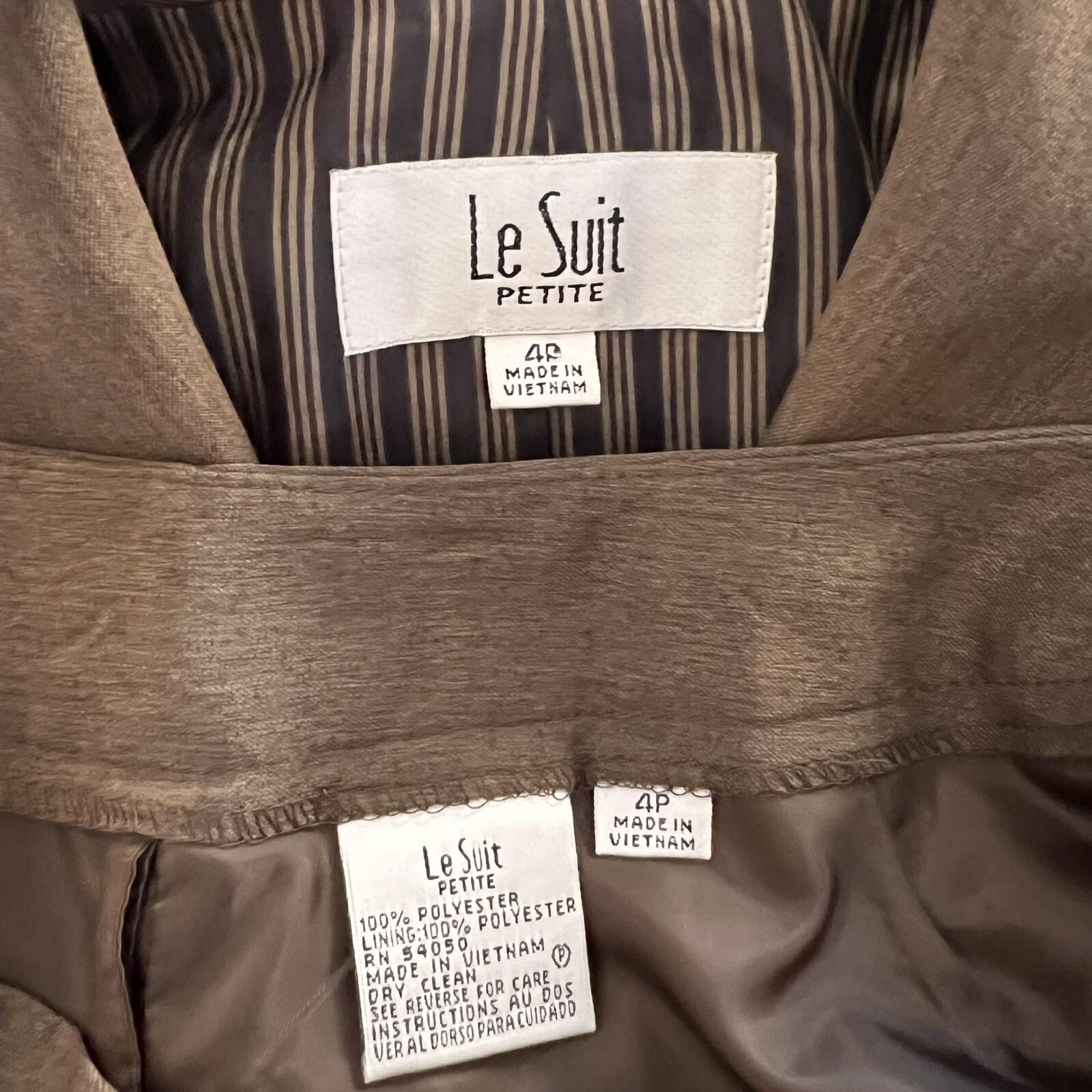 Le Suit Women Polyester Pant Suit Size 4P Brown Lined Shawl Pockets 2PC