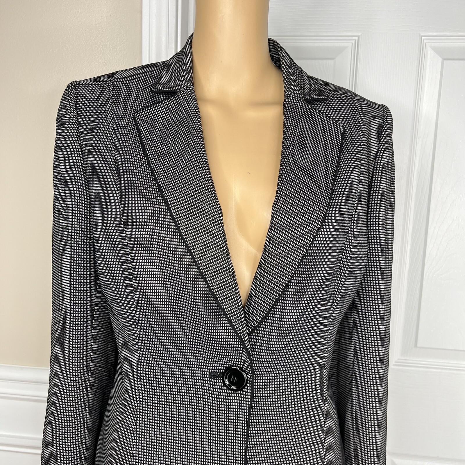 Tahari ASL Polyester Blend Skirt Suit Size 10 Black White 2PC Women Notch Collar