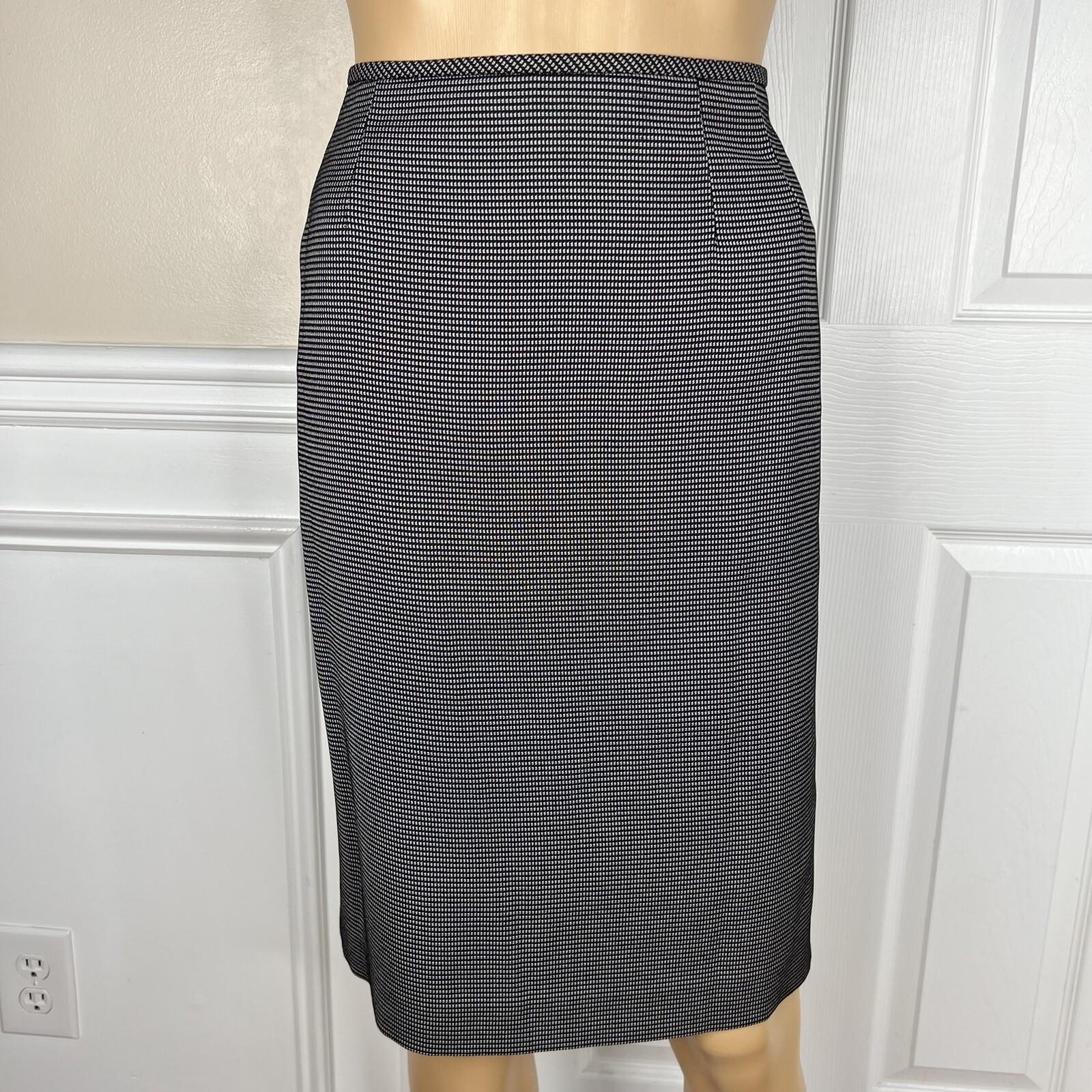 Tahari ASL Polyester Blend Skirt Suit Size 10 Black White 2PC Women Notch Collar