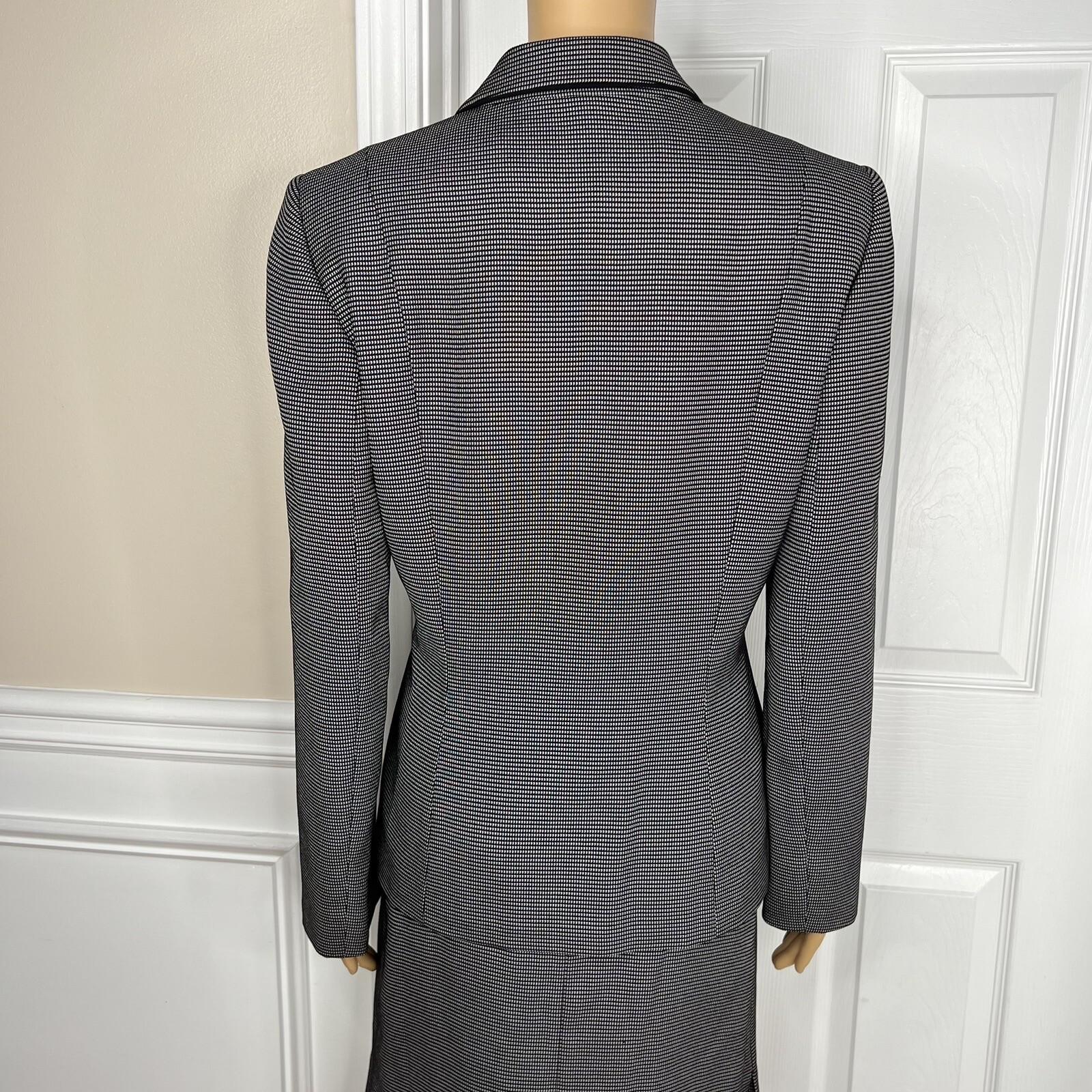 Tahari ASL Polyester Blend Skirt Suit Size 10 Black White 2PC Women Notch Collar