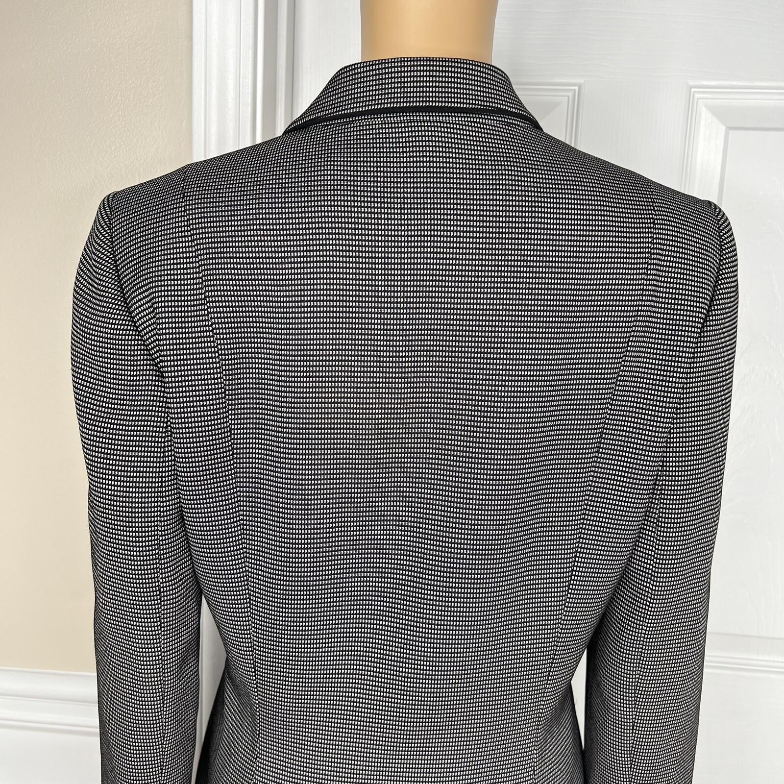 Tahari ASL Polyester Blend Skirt Suit Size 10 Black White 2PC Women Notch Collar