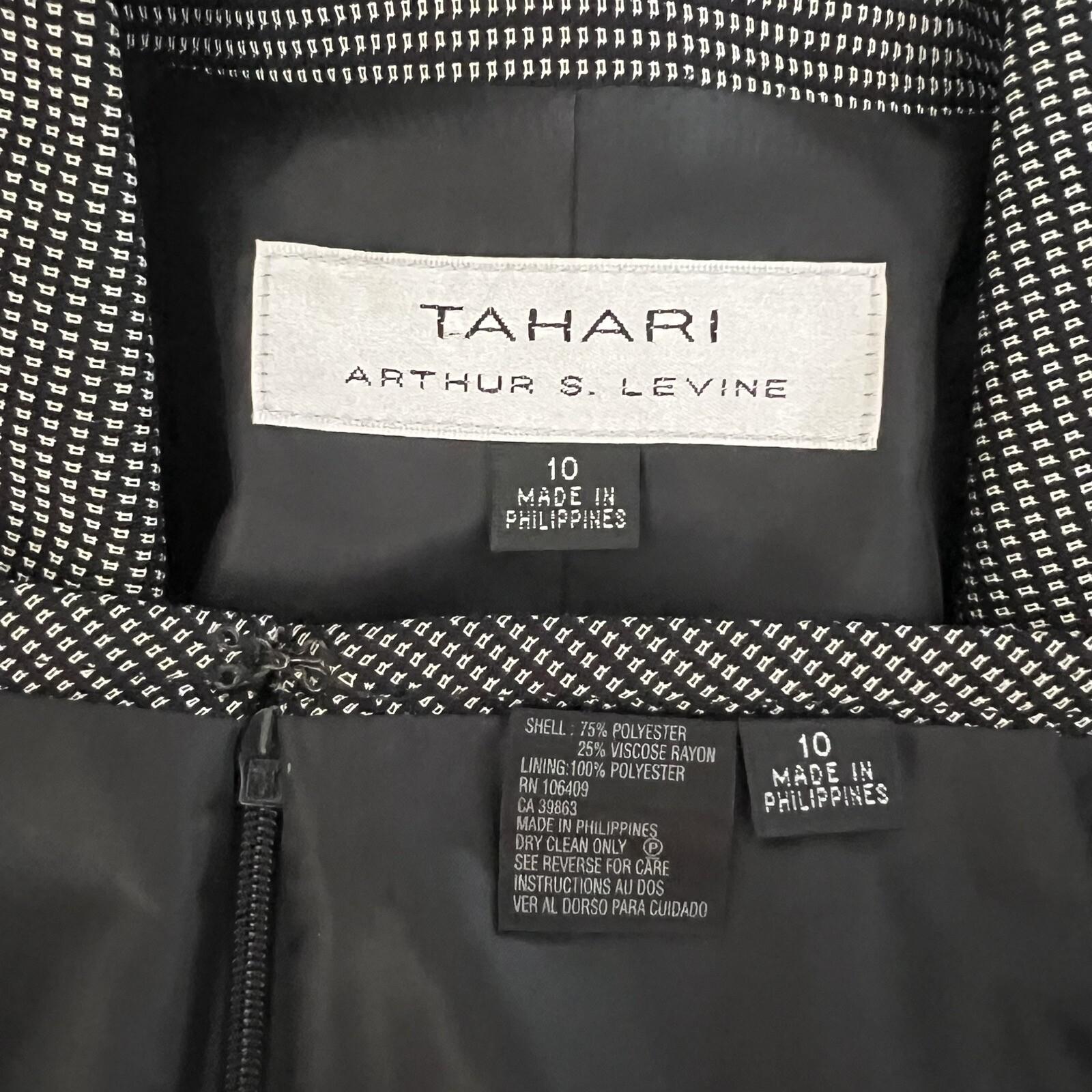 Tahari ASL Polyester Blend Skirt Suit Size 10 Black White 2PC Women Notch Collar