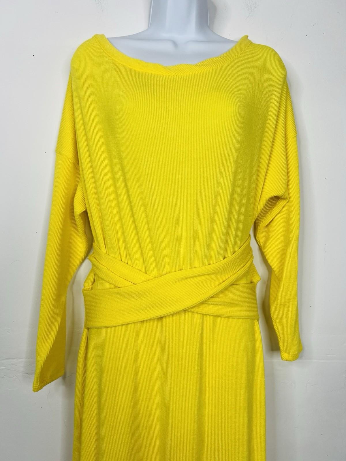 Fashion Nova Polyester Stretch Warm Maxi Dress L/XL Yellow Tied Down Ribbed