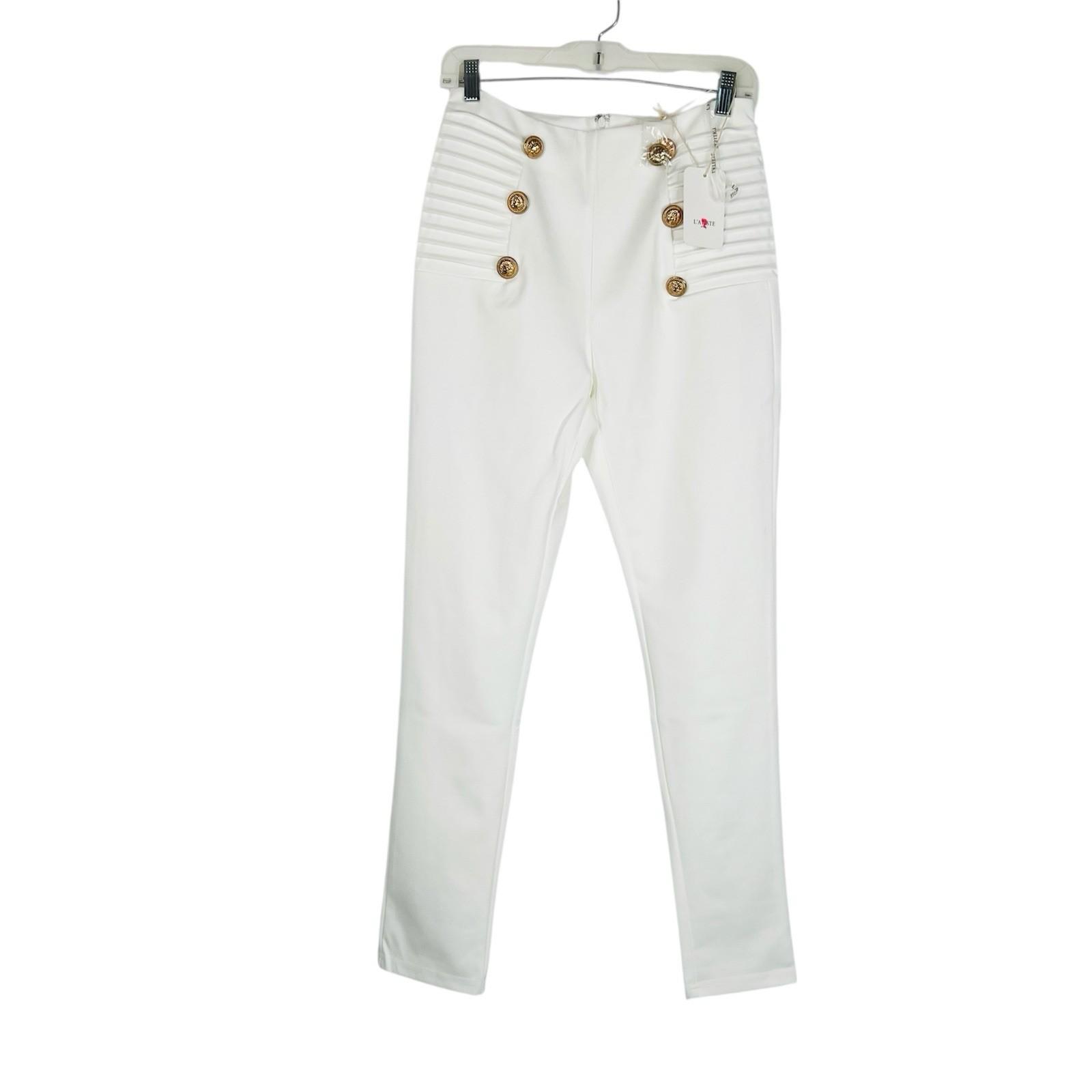 New L'Atiste By Amy Polyester Spandex Size M Off White Skinny Leg Back Zip
