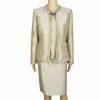 Kasper Polyester Skirt Suit Top Size 4 Gold Lined Open Front Faux Pockets 3PC