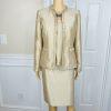Kasper Polyester Skirt Suit Top Size 4 Gold Lined Open Front Faux Pockets 3PC