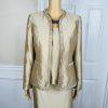 Kasper Polyester Skirt Suit Top Size 4 Gold Lined Open Front Faux Pockets 3PC