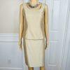 Kasper Polyester Skirt Suit Top Size 4 Gold Lined Open Front Faux Pockets 3PC