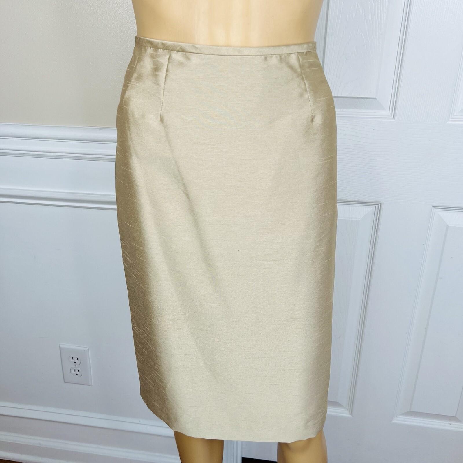 Kasper Polyester Skirt Suit Top Size 4 Gold Lined Open Front Faux Pockets 3PC