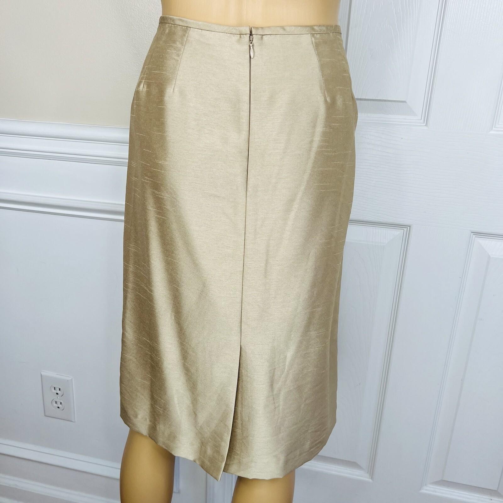 Kasper Polyester Skirt Suit Top Size 4 Gold Lined Open Front Faux Pockets 3PC