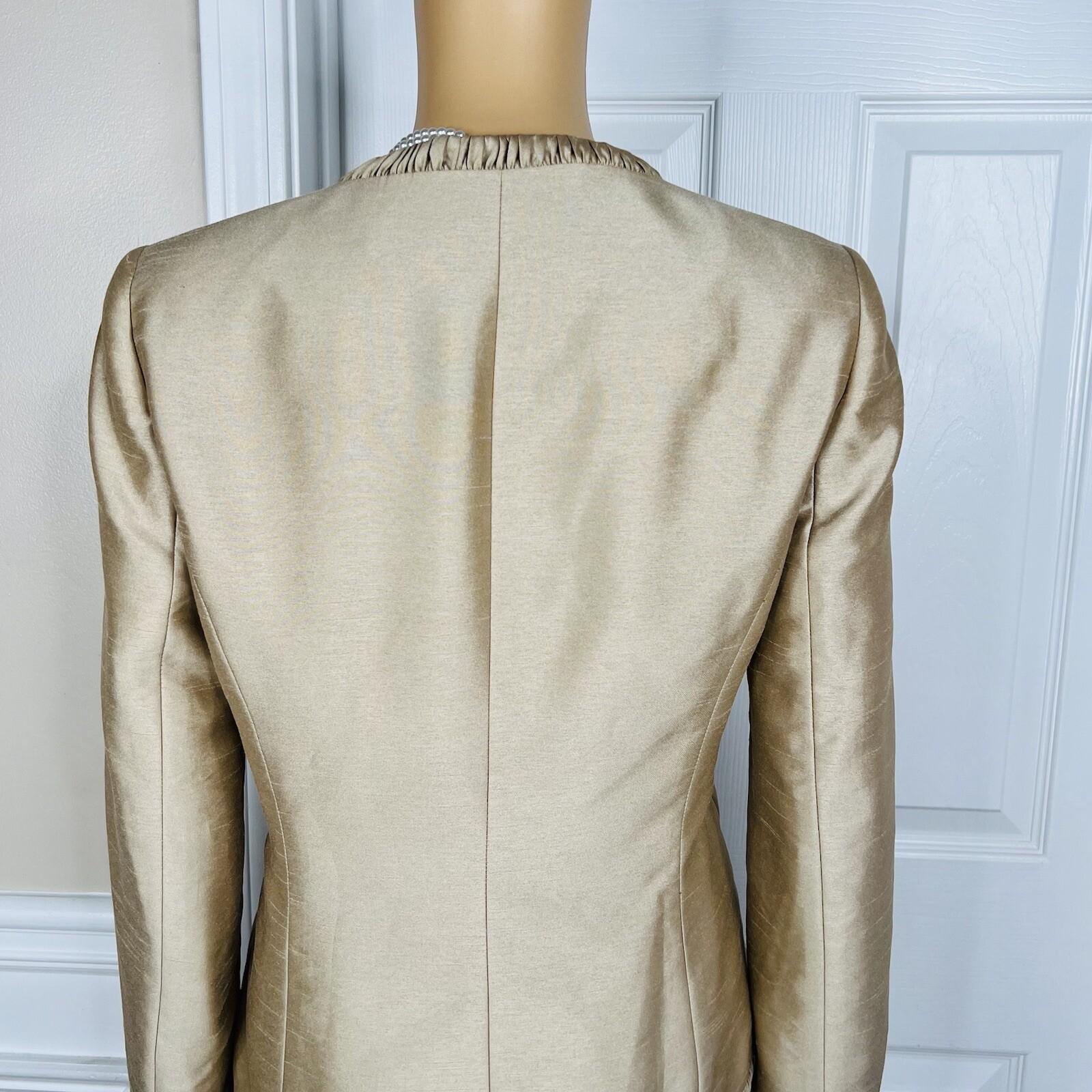 Kasper Polyester Skirt Suit Top Size 4 Gold Lined Open Front Faux Pockets 3PC