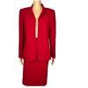 KASPER Polyester Skirt Suit Size 12P Red Lined Open Front Cocktail Career 2PC