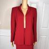 KASPER Polyester Skirt Suit Size 12P Red Lined Open Front Cocktail Career 2PC