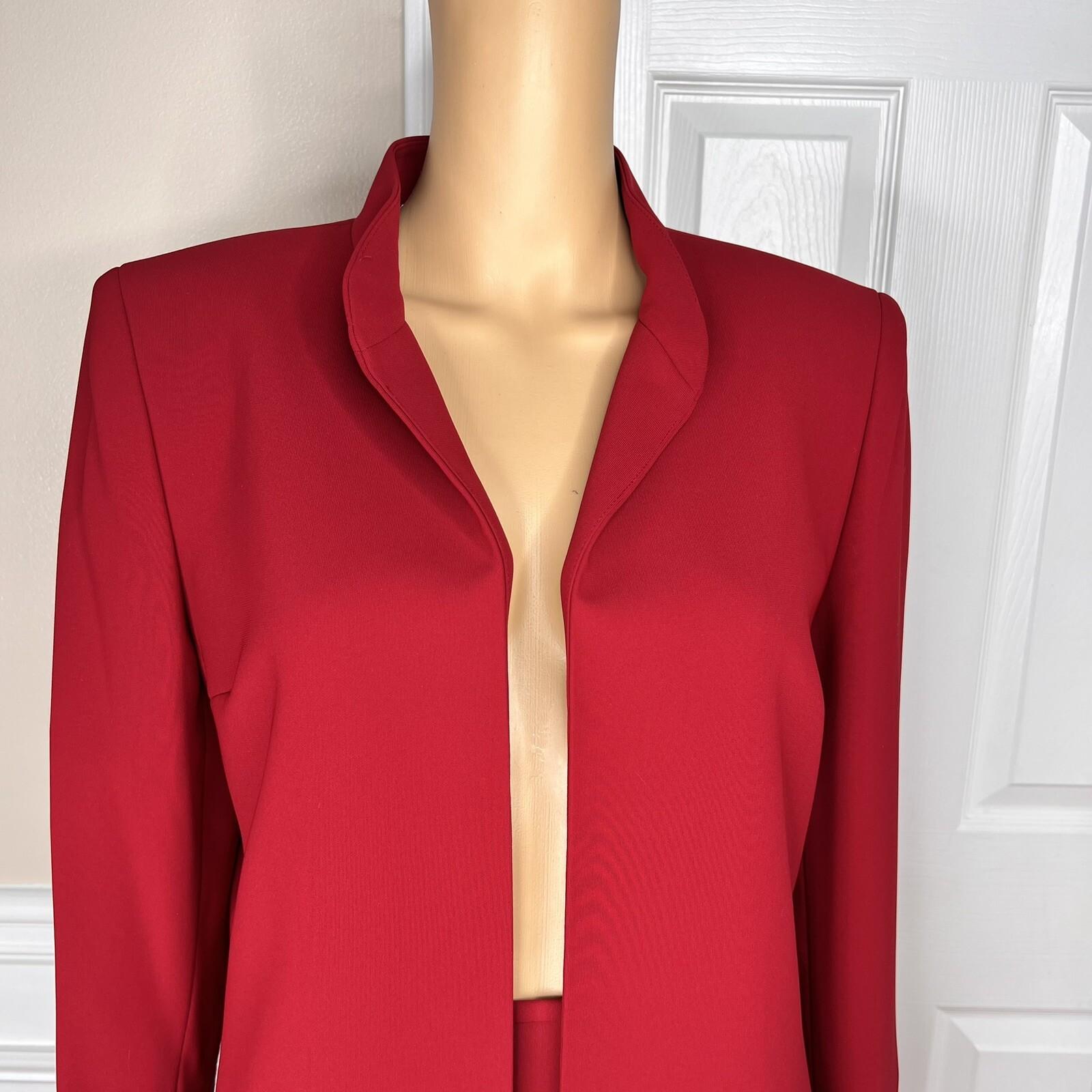 KASPER Polyester Skirt Suit Size 12P Red Lined Open Front Cocktail Career 2PC