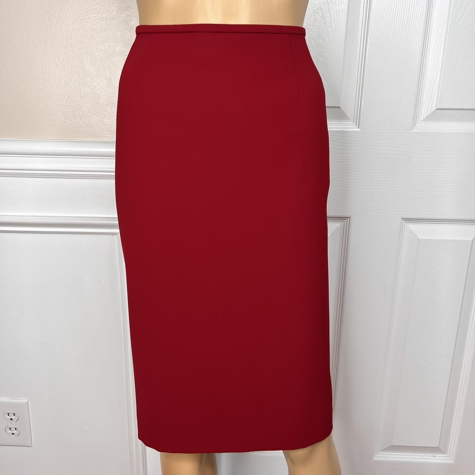 KASPER Polyester Skirt Suit Size 12P Red Lined Open Front Cocktail Career 2PC