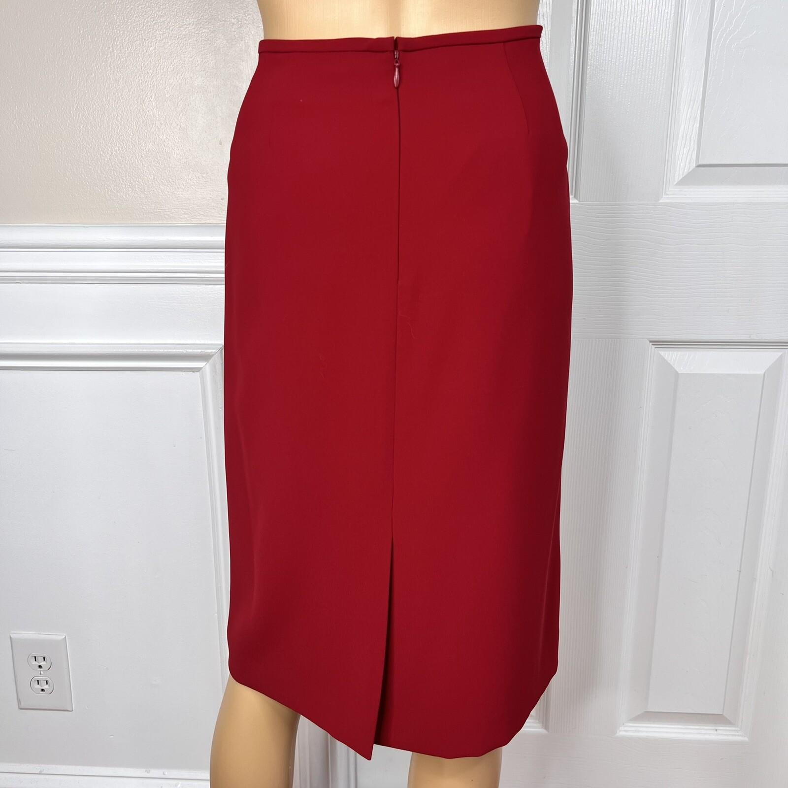 KASPER Polyester Skirt Suit Size 12P Red Lined Open Front Cocktail Career 2PC