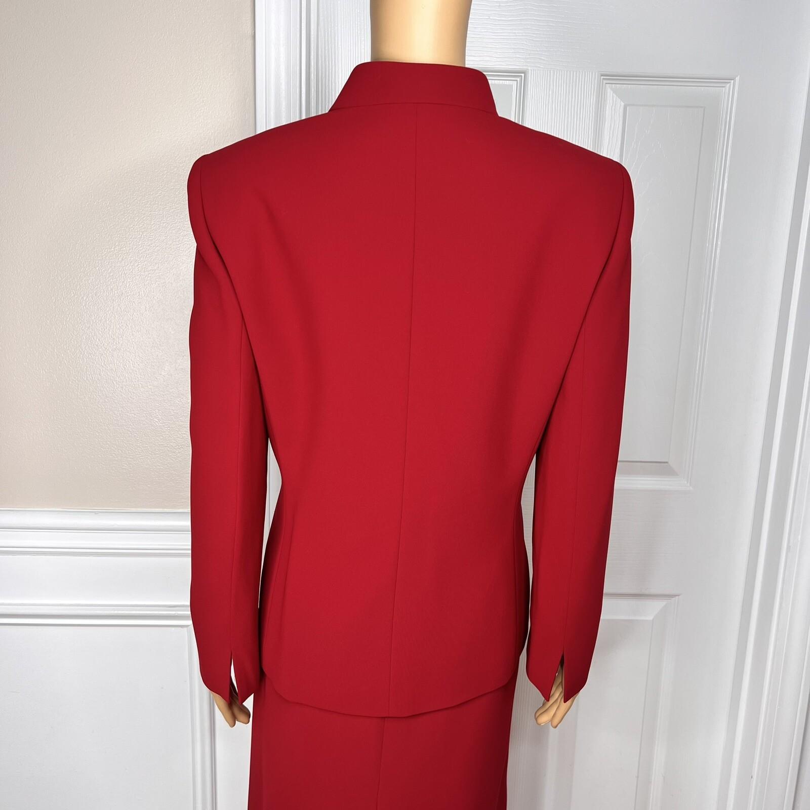 KASPER Polyester Skirt Suit Size 12P Red Lined Open Front Cocktail Career 2PC