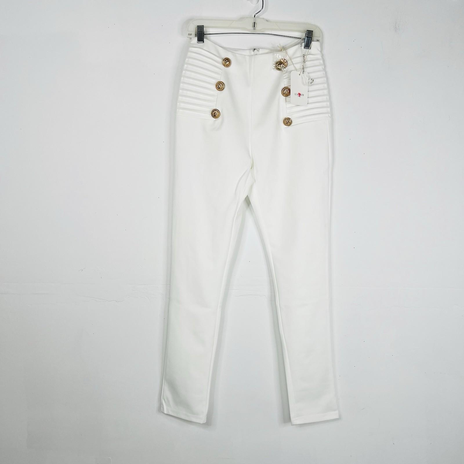 New L'Atiste By Amy Polyester Spandex Size M Off White Skinny Leg Back Zip