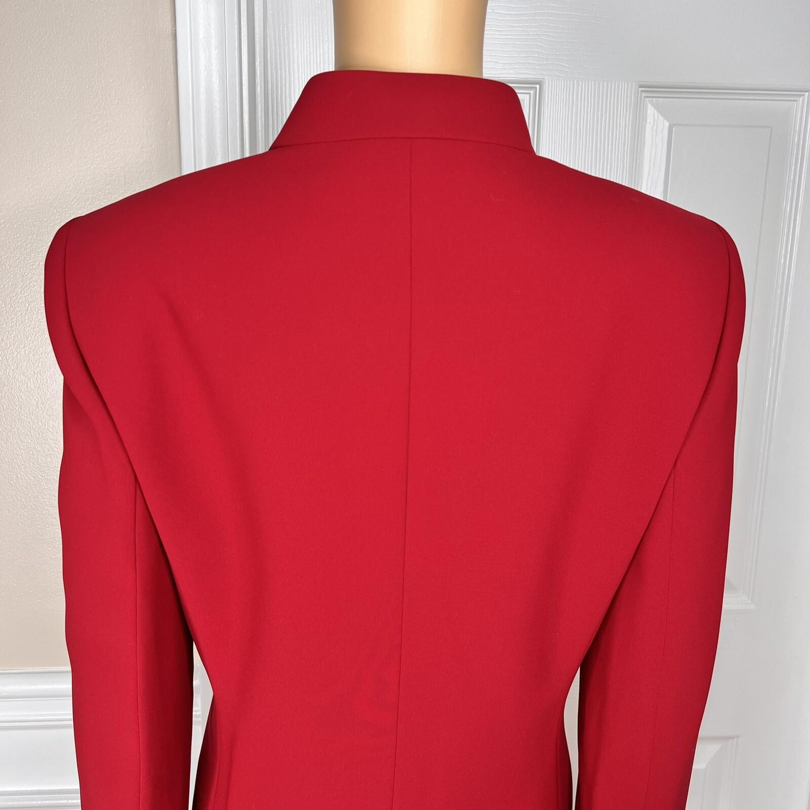 KASPER Polyester Skirt Suit Size 12P Red Lined Open Front Cocktail Career 2PC
