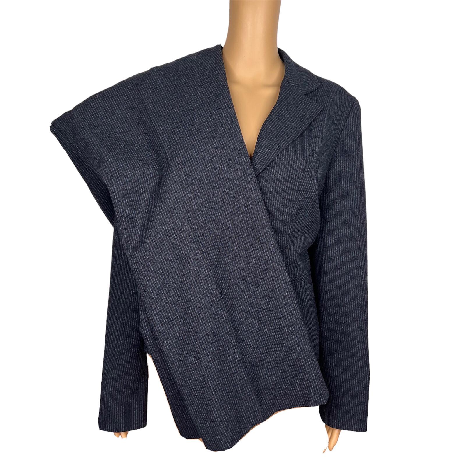 LARRY LEVINE 2PC Blue Pinstriped Polyester Rayon Wool Career Pant Suit Size 16