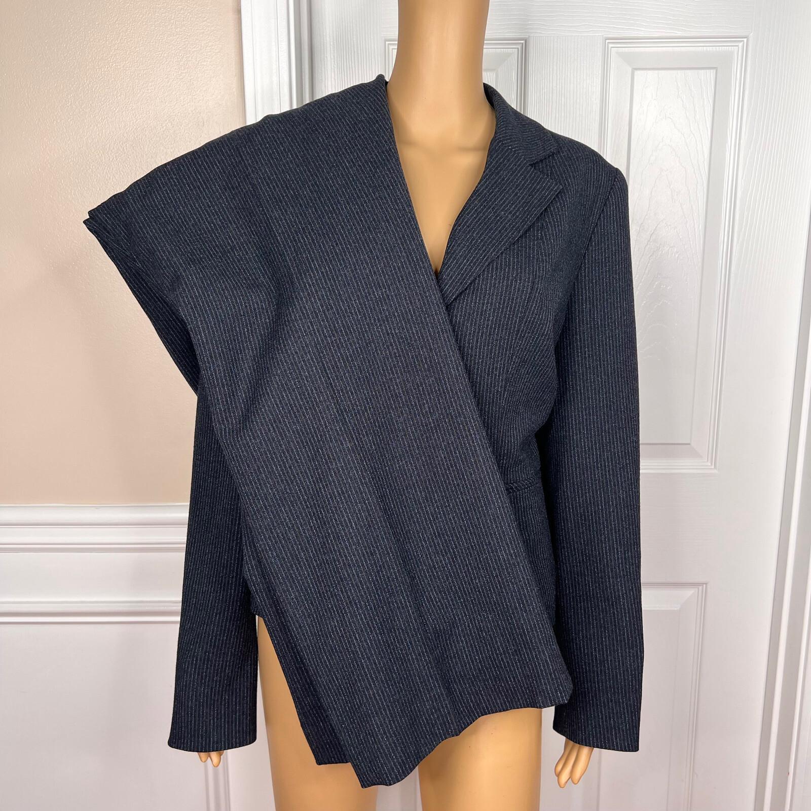LARRY LEVINE 2PC Blue Pinstriped Polyester Rayon Wool Career Pant Suit Size 16