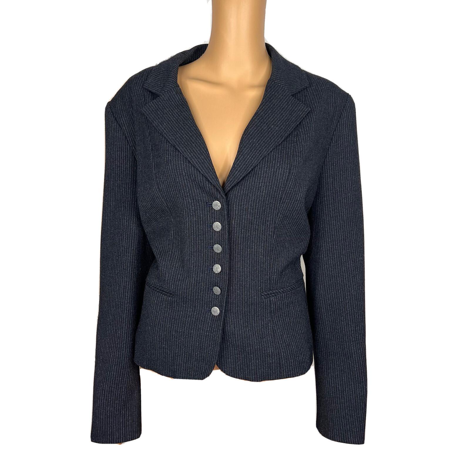 LARRY LEVINE 2PC Blue Pinstriped Polyester Rayon Wool Career Pant Suit Size 16