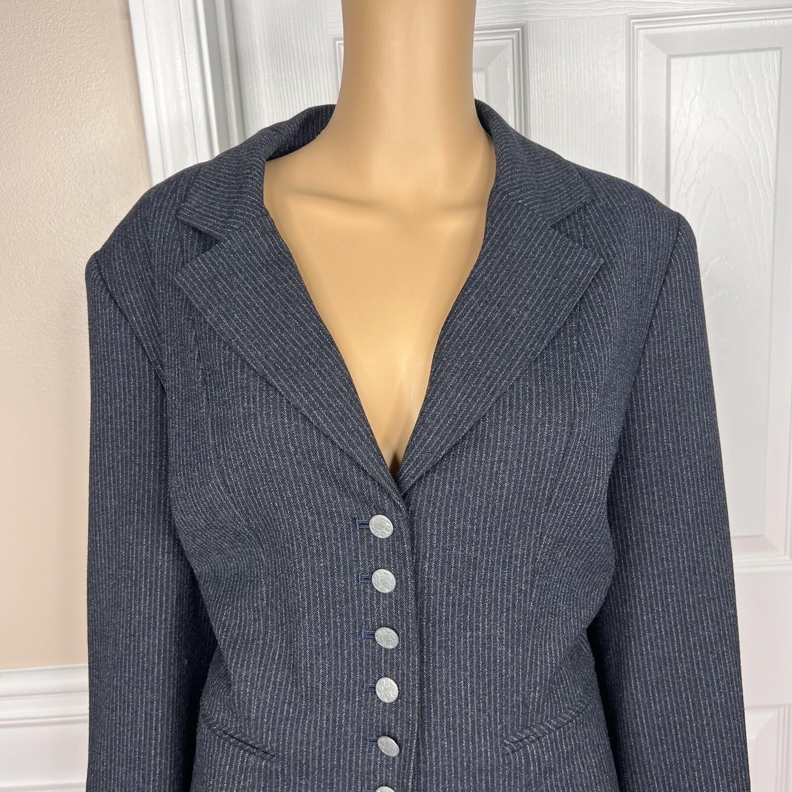 LARRY LEVINE 2PC Blue Pinstriped Polyester Rayon Wool Career Pant Suit Size 16