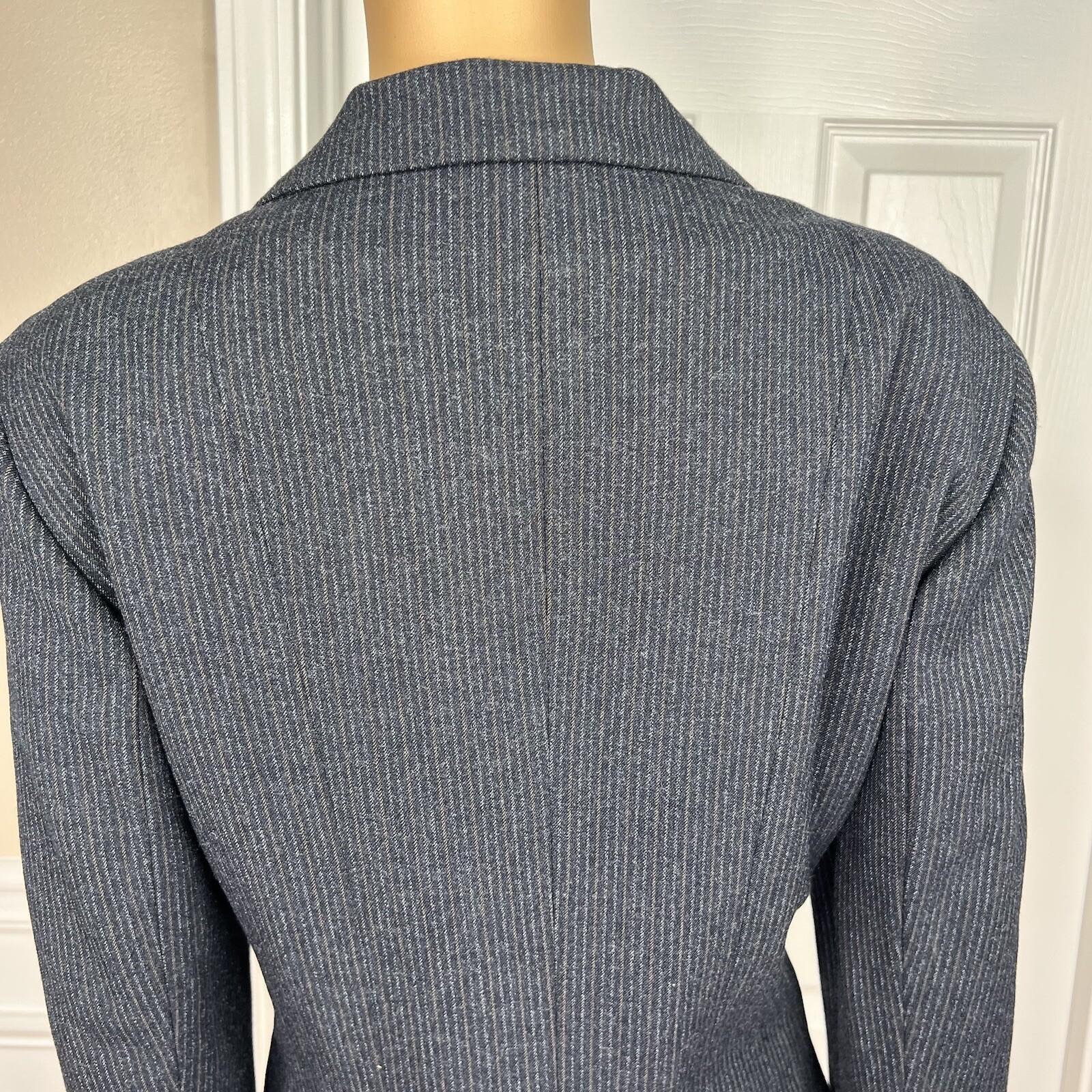LARRY LEVINE 2PC Blue Pinstriped Polyester Rayon Wool Career Pant Suit Size 16